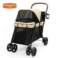 Poussette pliable à quatre roues en fer, portable, sportive, simple, élégante, classique, pour chien et chat, grand espace, chariot de transport extérieur pour animaux de compagnie, voyage en voiture