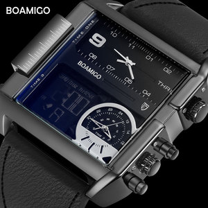 <span class=keywords><strong>BOAMIGO</strong></span>-relojes deportivos para hombre, pulsera de cuarzo de cuero, LED, con logo personalizado, 3 zonas horarias - Product Image 2