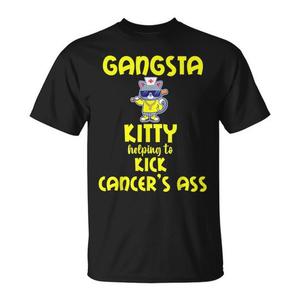 T-Shirt Gangsta Kitty a Maniche Corte, Girocollo Unisex per Adulti, Maglietta per la Consapevolezza sul Cancro, Eventi di Camminata e Corsa, Stampa Serigrafica - Product Image 1