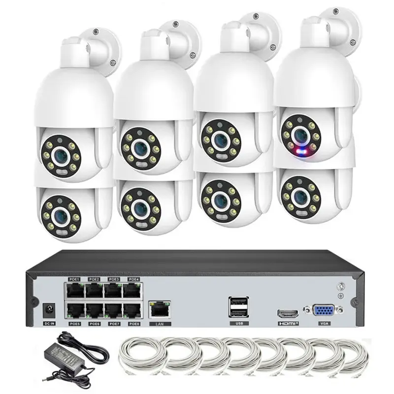 Ultra HD 8MP Outdoor 4K Security Camera System H.265 POE PTZ NVR Kit With Two Way Audio