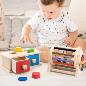 Bán Buôn Bằng Gỗ Giáo Dục Sớm Đồ Chơi Bánh Lăn Trống Phát Triển Trí Thông Minh Hỗ Trợ Giảng Dạy Màu Sắc Nhận Thức Đồ Chơi Phòng Chống Trống - Product Image 3