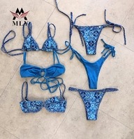 Traje de Baño de Tela Arrugada con Logotipo Personalizado MLY, Nuevo Diseño Africano, Micro Bikini Extremo para Mujer, Sexy, con Efecto Push-Up, Conjunto de 2 Piezas