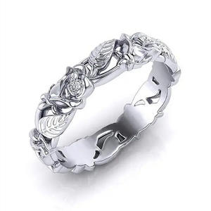 Anillo de Eternidad con Flores H377, Plata 925, Anillo Fino para Mujer con Engaste de Bisel, Romántico para Boda - Product Image 1