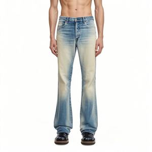 Pantalones Vaqueros Rectos de Mezclilla Estilo Urbano OEM, Pantalones Vaqueros Deslavados con Bordes Crudos Vintage para Hombre - Product Image 4