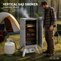 Fumoir à gaz de style américain en acier inoxydable avec allumage électronique et grilles réglables pour l'extérieur