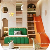 Minimalistisches Kinder-Etagenbett mit Rutsche und Stauraum aus Massivholz, Hochbett im Doppelstock-Design mit Schreibtisch