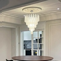 Lámpara de Araña de Cristal Dorado de Lujo Francés, Diseño Retro Americano Murano, Ideal para Escaleras de Dúplex, Salas de Estar Vacías, Compatible con E12 AC