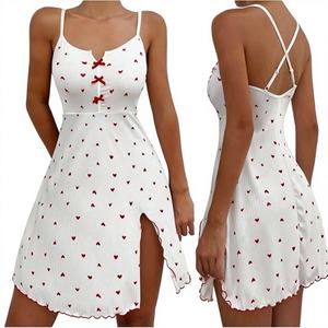 Sfy-y1463 Meilleure vente Chemise de nuit en dentelle thermique côtelée pour femmes, imprimé cœurs, fente latérale, pyjama érotique - Product Image 1