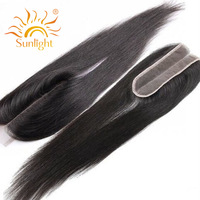 Bundles de cheveux raides brésiliens avec 2*6 fermeture partie centrale Remy cheveux lumière du soleil 2*6 fermeture transparente avec vague de cheveux # 1B