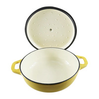 Cocotte en fonte émaillée jaune professionnelle de 30 cm avec deux poignées et bouton en acier inoxydable pour casseroles et soupes