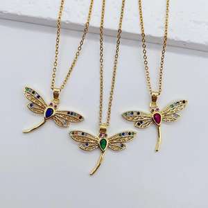 Collier pendentif libellule en cristal plaqué or 18 carats Collier pendentif hip-hop en cuivre animal avec zircon - Product Image 1