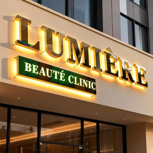 Business Luxury Custom 3D Logo <b>LED</b> Backlit <b>Sign</b> Gold Stainless Steel Illuminated Letters for Interior Wall Branding - Product Image 1