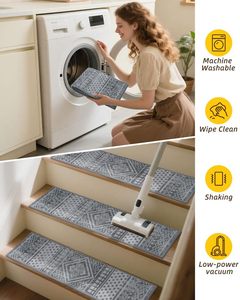 Marches d'escalier autocollantes antidérapantes lavables, <span class=keywords><strong>tapis</strong></span> d'escalier à coller et à décoller, <span class=keywords><strong>tapis</strong></span> d'escalier réutilisables pour marches en bois - Product Image 6