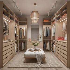 Dressing ouvert autoportant en bois style Wabi-Sabi, <span class=keywords><strong>armoire</strong></span> sur mesure, finition naturelle, coiffeuse, rangement moderne pour chambre à coucher - Product Image 2