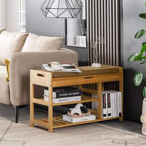 Bamboo Shoe Rack 2 Layer <b>Storage</b> Bench Modern Design For Entryway With <b>Cushion</b> Top - Product Image 4
