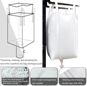 Bolsa de gran capacidad, bolsa de 1.5 toneladas, 35.4"L x 35.4"W x 43.3"H, 3300lbs SWL, factor de seguridad 3:1, bolsas de polipropileno tejido, entrada superior circular para alimentación. - Product Image 6