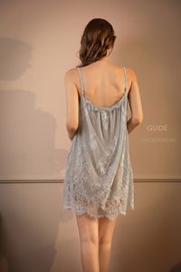 قميص نوم نسائي من الدانتيل من GUDE، ملابس نوم بحمالات رفيعة قابلة للتعديل، قميص نوم شفاف مثير لعيد الحب - Product Image 5