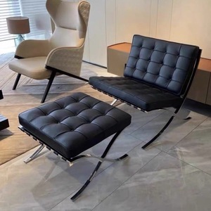 Sillón <span class=keywords><strong>Barcelona</strong></span> Individual, Sillón <span class=keywords><strong>de</strong></span> Ocio Nórdico Simple, Sillón <span class=keywords><strong>de</strong></span> Diseño con Brazos Metálicos para Sala <span class=keywords><strong>de</strong></span> Estar, Hotel o Habitación Modelo, Tapizado <span class=keywords><strong>en</strong></span> Cuero o Tela - Product Image 1