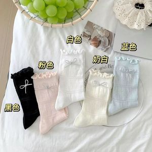 Women's Slouch <b>Socks</b> Milky White Bow Knotted Breathable Mid Calf <b>Socks</b> For Youth Sweet Style - Product Image 3
