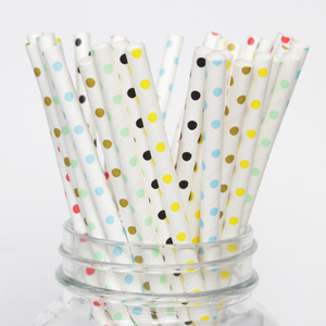 White Paper Straws With Colorful Dots Disposable Eco Friendly For Party Wedding - Product Image 3