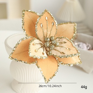 Velvet Artificial Poinsettia Glitter Gold Frosted Christmas Wreath <b>Tree</b> Decor Red Poinsettia Flower Fashionable Eco Home - Product Image 3