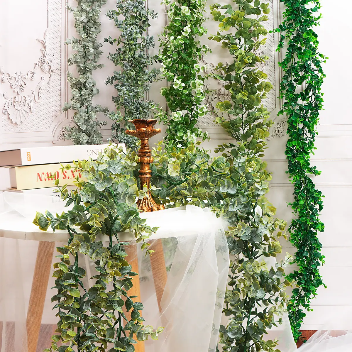 Grey Green DIY Wedding Supplies 6.2' Long Faux Eucalyptus Leaves Garland Artificial Hanging Eucalyptus Greenery Garland
