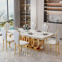 Ensemble de table à manger Fanaosi avec 4, 6 ou 8 chaises, meubles de salle à manger, table à manger en marbre et acier inoxydable pour la maison, l'appartement ou l'hôtel
