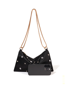 Pochette de luxe Bell, grande, en satin, ornée de perles et de strass, chaîne minimaliste, pour soirée, mariage, sac bandoulière motif carré, marque 5A - Product Image 4