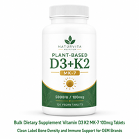 Vitamine D3 K2 MK-7 100mcg en comprimés, formule végétalienne premium 5000UI pour adultes, système immunitaire, santé osseuse, complément alimentaire