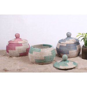 Cesta de Almacenamiento Ecológica de Jacinto de Agua y Pasto Marino, Estilo Boho, Elegante, con Tapa, Organizador Multifuncional, Logotipo Personalizado - Product Image 5