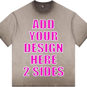 Camiseta de manga corta con estampado hip-hop retro americano, estilo vintage lavado, holgada, de tela gruesa y cuello redondo pequeño. - Product Image 1
