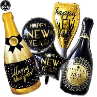 Dekorasi Malam Tahun Baru 2027 Selamat Tahun Baru Bintang Gelas Sampanye Botol Anggur Balon Foil Perlengkapan Pesta Malam Tahun Baru
