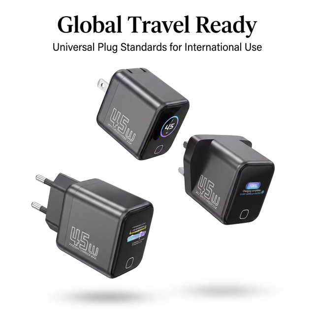 GaN 45W OTP/OVP PD/QC3.0 Fast Smart Digital Display USB C Wall Plug Portable Travel Adapter for Mobile Phone