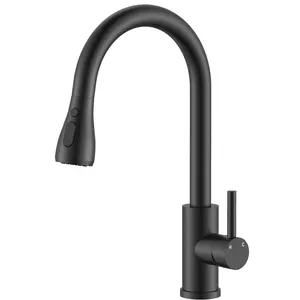 Enkele Handgreep Goedkope Sink Kranen 3 Mode Verstelbare Matte Zwarte Pull Down Multi Functie Zwanenhals Keukenkraan