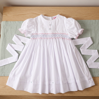 Sevimli Küçük Kız Çocuk Yazlık Günlük Smocked Mini Elbise Pintuck Çiçekli Geometrik Desen %100 Pamuk OEKO-TEX Kısa Kollu Peter