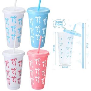 Gobelets réutilisables écologiques en plastique de 24 oz avec couvercle et paille, personnalisables avec logo, prix usine, pour camping et voyages, blanc, rose, bleu, nœud papillon - Product Image 1