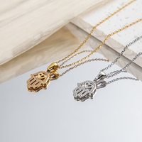 Mode femmes pierres précieuses pendentif collier main/trèfle/fleur CZ breloques 18k plaqué or acier inoxydable Zircon pendentif bijoux