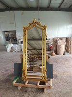 Antique Grande feuille de verre encadrée en PU Vintage Lumière européenne sculptée Miroir décoratif en or Grand arc Miroir de sol pleine longueur