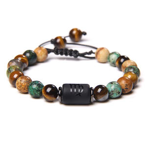 Pulsera de Piedras Naturales Tejidas de la <span class=keywords><strong>Amistad</strong></span> de las Constelaciones, Ojo de Tigre Africano, Pino de Doce, Elástica, Unisex, Regalo, Brazaletes Religiosos - Product Image 1