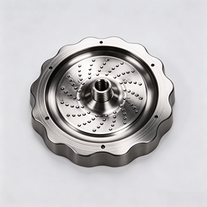Disco atomizador de acero inoxidable mecanizado por CNC de 5 ejes con electroerosión por hilo, recortes de ligera perforación y base roscada para orificios de pulverización en equipos. - Product Image 2