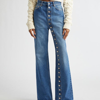 Jeans pour femmes, taille haute, couleur unie, multi-boutons, nouvelle collection 2025