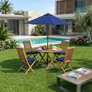 Ensemble de salle à manger moderne pliable en teck avec parasol pour terrasse extérieure et parc - Enterprise DS015 - Product Image 1