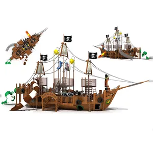 Outdoor Playground Amusement Equipment Wooden Slides for Sale Pirate Ship Boat Design Children Kids Plastic Material School Zone