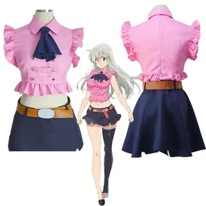 Anime Bảy Tội Lỗi Chết Người Elizabeth Liones Cosplay Trang Phục Phụ Nữ Váy Hồng Mùa Hè Halloween Vành Đai Bow Tie Quần Áo Bộ