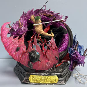 Figurine d'anime Roronoa Zoro style trois épées avec dragon violet et effets lumineux roses pour les collectionneurs sur le thème des pirates - Product Image 2