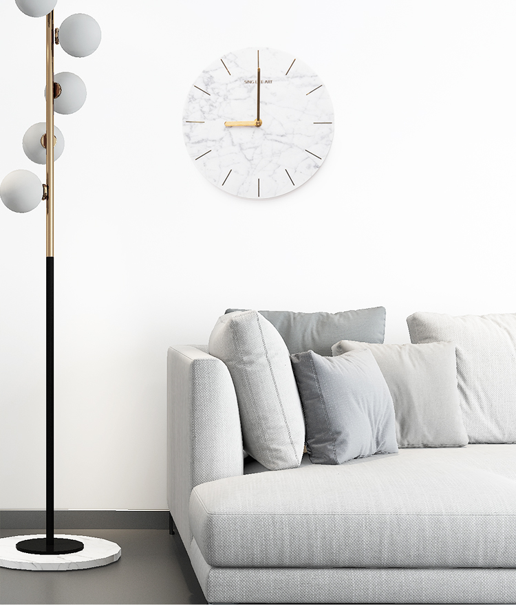 Round Wall Clocks Grey Stone Home Decor Modern Marble Wall Clock And Marble Art Craft horloge murale Gift Namibian White