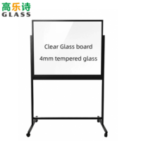 Tableau blanc mobile en verre pour bureau sur roulettes, verre trempé transparent de 4 mm, cadre en aluminium, roulettes pivotantes à 360°