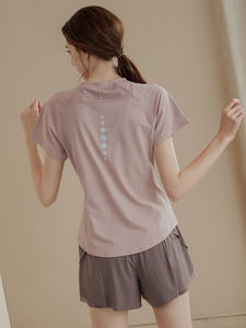 T-shirt de sport décontracté à coupe ample pour femmes O-Neck Woven Fabric Short-Sleeved Sweat Fitness Clothing Running Yoga Wholesale Supply - Product Image 6