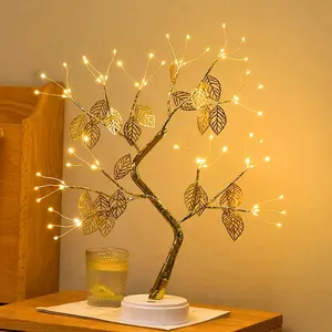 Tabletop Bonsai Tree Light Adjustable Branches With Golden Leaves Fairy Light For Home Decoration