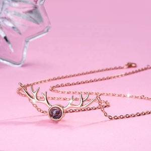 Oro rosa 100 palabras idiomas <span class=keywords><strong>te</strong></span> amo asta de ciervo de proyección collar - Product Image 3